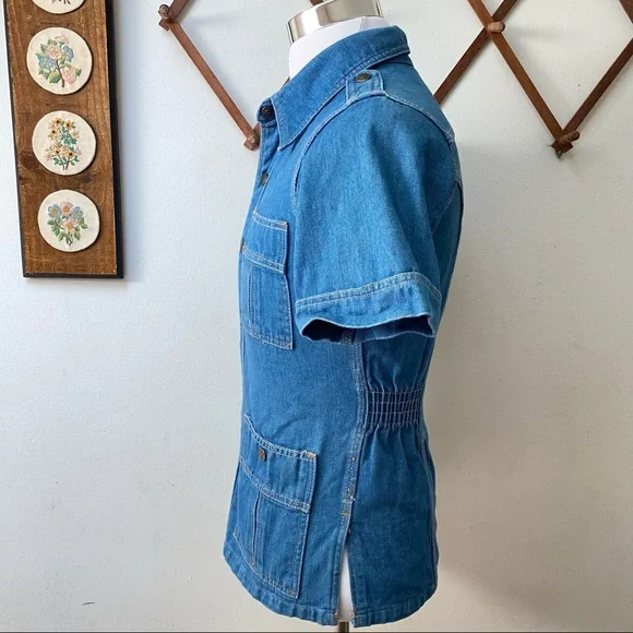 Vintage 1970s Red Snap Denim Utility Shirt - Picture 7 of 14